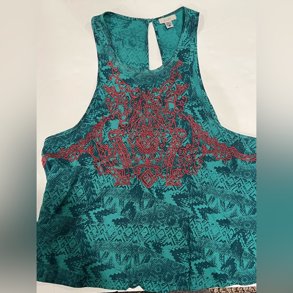 Green Tank (M) with Embroidery